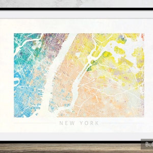 New York Map - Stadtplan von New York - Kunstdruck Aquarell Illustration Wand Kunst Wohnkultur Geschenk - Nature Series PRINT