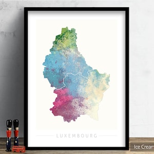 Luxemburg Karte - Landkarte von Luxemburg - Kunstdruck Aquarell Illustration Wand Kunst Wohnkultur Geschenk - NATURE SERIE PRINT