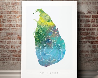 Mapa de Sri Lanka - Mapa del país de Sri Lanka - Impresión de arte Ilustración de acuarela Arte de pared Regalo de decoración del hogar - IMPRESIÓN DE SERIE DE NATURALEZA