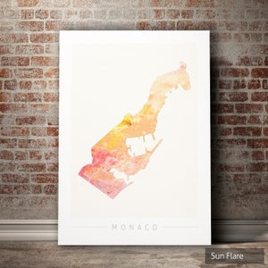 Monaco Karte - Landkarte von Monaco - Kunstdruck Aquarell Illustration Wand Kunst Wohnkultur Geschenk - NATURE SERIE PRINT
