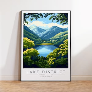 Lake Distrikt Reise Poster - England, Nationalpark Lake Distrikt Reise Dekor, Druck gerahmt oder Leinwand