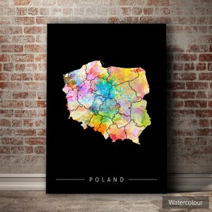 Polen Karte - Landkarte von Polen - Kunstdruck Aquarell Illustration Wand Kunst Wohnkultur Geschenk - SUNSET SERIE PRINT