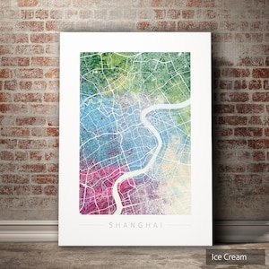 Shanghai Karte – Stadtplan von Shanghai China – Kunstdruck Aquarell Illustration Wand Kunst Wohnkultur Geschenk – Nature Series PRINT