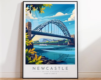 Newcastle Travel Poster - England, Newcastle Travel Print, Home Decor, Print Framed or Canvas