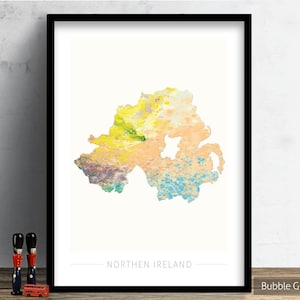 Nordirland Karte - Landkarte von Nordirland - Kunstdruck Aquarell Illustration Wand Kunst Wohnkultur Geschenk - NATURE SERIE PRINT
