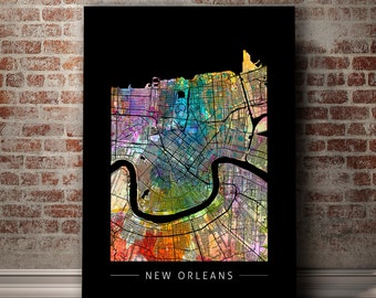 New Orleans Map - City Street Map, Louisiana - Art Print Watercolor Illustration Wall Art Home Decor Gift - Sunset Series PRINT