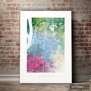 Kaart van Memphis - stratenplan stad van Memphis Tennessee - Art Print aquarel illustratie muur kunst Home decor cadeau - natuur serie PRINT