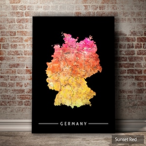 Deutschland Karte - Landkarte von Deutschland - Kunstdruck Aquarell Illustration Wand Kunst Wohnkultur Geschenk - SUNSET SERIE PRINT