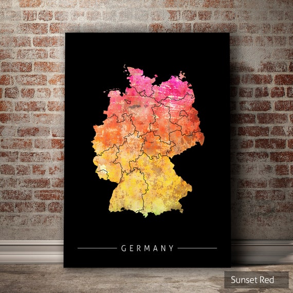 Germany Map Country Map of Germany Art Print Watercolor | Etsy