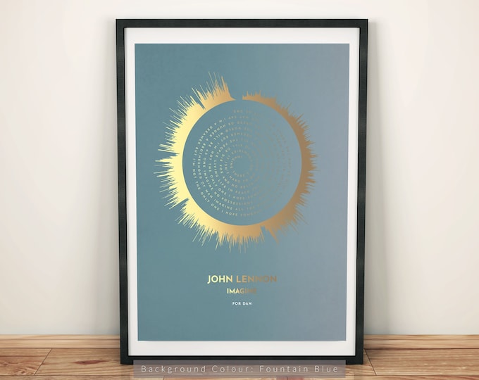 Custom FADED SOUND WAVE Art Print | Personalised Sound Wave & Song Lyrics, Wedding Gift for Him, Her - Gold Effect *Non Metallic*