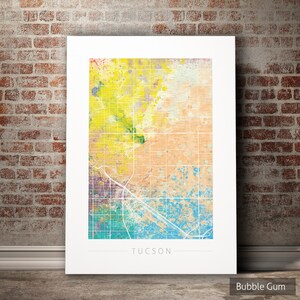 Mapa de Tucson - Mapa de la calle de la ciudad de Tucson, Arizona - Impresión de arte acuarela ilustración pared arte decoración del hogar regalo - Serie de la naturaleza PRINT