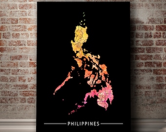 Philippines Map - Country Map of the Philippines - Art Print Watercolor Illustration Wall Art Home Decor Gift - SUNSET SERIES PRINT