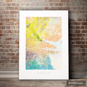Mapa de Dublín - Mapa de calles de la ciudad de Dublín Irlanda - Impresión de arte Ilustración de acuarela Arte de pared Regalo de decoración del hogar - Serie Naturaleza IMPRIMIR