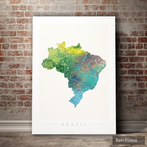 Carte du Brésil - carte du Brésil - impression d'art Illustration aquarelle Art mural décoration maison cadeau - impression série NATURE