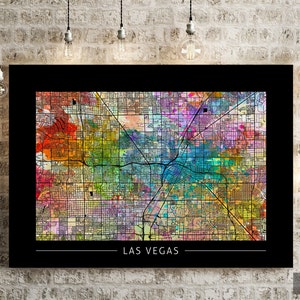 Carte de Las Vegas - plan des rues de Las Vegas, Nevada - impression d'art Illustration aquarelle, art mural, décoration d'intérieur cadeau - impression série coucher de soleil