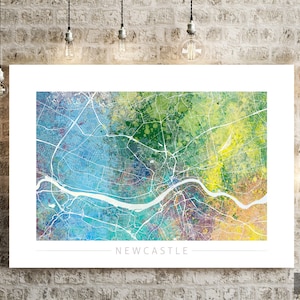 Mapa de Newcastle - Mapa de la calle de la ciudad de Newcastle, Inglaterra - Impresión de arte Ilustración de acuarela Arte de pared Regalo de decoración del hogar - Serie de la naturaleza PRINT