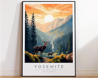 Yosemite Travel Poster - United States, National Park, Yosemite Travel Print, Home Decor, Print Framed or Canvas