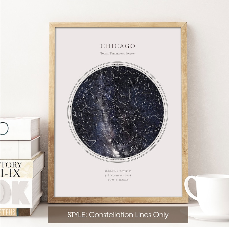 Custom Star Map Print HDR WHITE CIRCULAR Constellation Print, Night Sky Print Wedding Gift Anniversary Gift for Men, Gift for Women image 5
