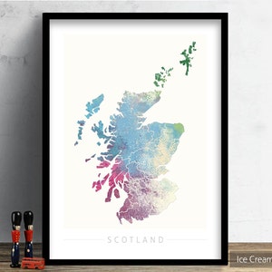 Schottland Karte - Landkarte von Schottland - Kunstdruck Aquarell Illustration Wand Kunst Wohnkultur Geschenk - NATURE SERIE PRINT