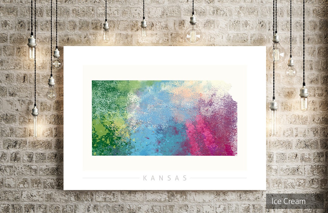 Kansas Map State Map of Kansas Art Print Watercolor Etsy