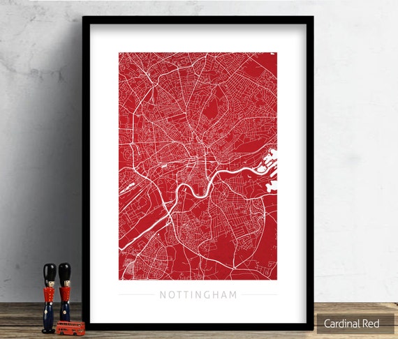 Nottingham Map - City Street Map of Nottingham England UK - Art Print Watercolor Illustration Wall Art Home Decor Gift - Colour Series PRINT