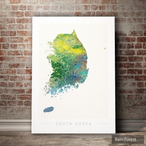 Mapa de Corea del Sur - Mapa del país de Corea del Sur - Impresión de arte Ilustración de acuarela Arte de pared Regalo de decoración del hogar - IMPRESIÓN DE SERIE DE NATURALEZA