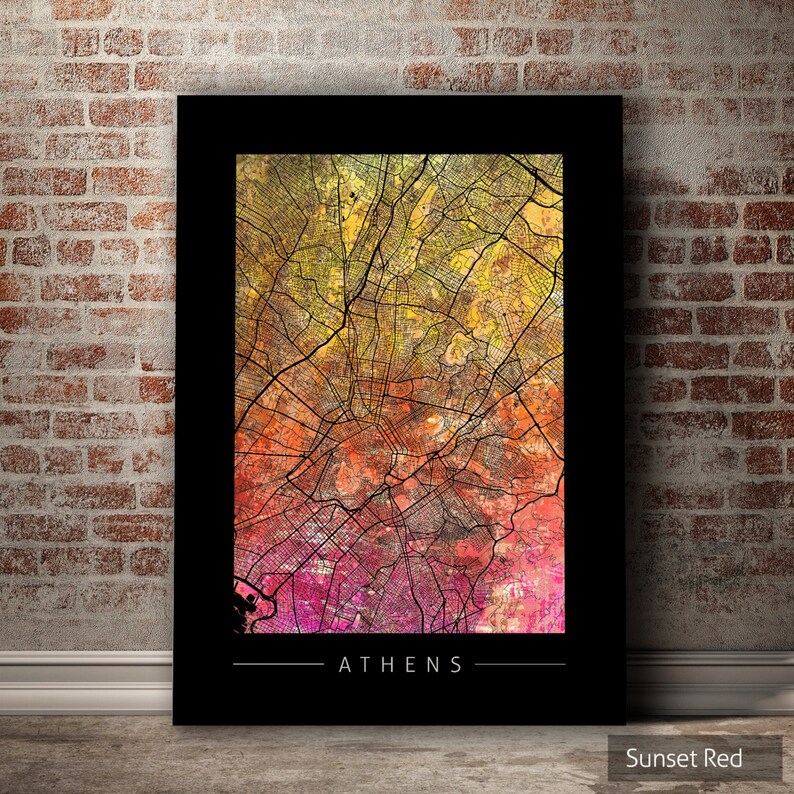 Athens Map City Street Map of Athens Greece Art Print - Etsy UK
