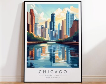Chicago Travel Poster - United States, Chicago Print, Home Decor, Print Framed or Canvas