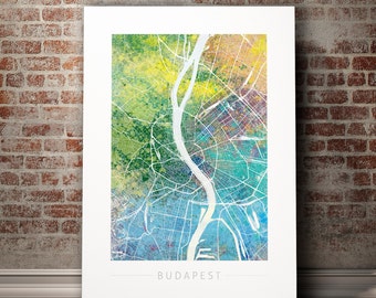 Budapest Map - City Street Map of Budapest Hungary - Art Print Watercolor Illustration Wall Art Home Decor Gift - Nature Series PRINT