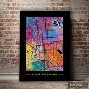 Carte de Colorado Springs - plan des rues de la ville, Colorado - impression d'art Illustration aquarelle art mural décoration maison cadeau - impression série coucher de soleil