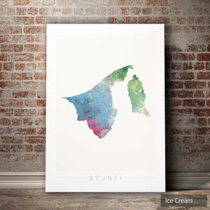 Mapa de Brunei - Mapa del país de Brunei - Impresión de arte Ilustración de acuarela Arte de pared Regalo de decoración del hogar - IMPRESIÓN DE SERIE DE NATURALEZA
