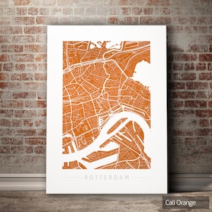 Carte de Rotterdam - plan des rues de la ville de Rotterdam, Pays-Bas - impression d'art, illustration aquarelle, art mural, décoration d'intérieur, cadeau - impression série couleur
