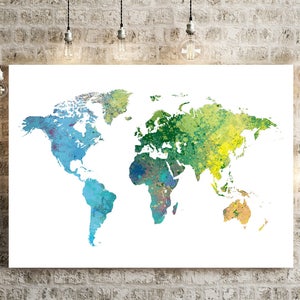 Weltkarte Aquarell Illustration Kunstdruck Große Karte Landkarte Wand Kunst Poster Wohnkultur Geschenk PRINT #REGENWALD