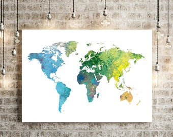 World Map Watercolor Illustration Art Print Large Map Print Map Wall Art Poster Home Decor Gift PRINT #RAIN FOREST