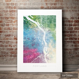 Mapa de Portland - Mapa de la calle de la ciudad de Portland, Oregón - Impresión de arte Ilustración de acuarela Arte de pared Regalo de decoración del hogar - Serie de la naturaleza IMPRIMIR