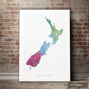 Neuseeland Karte - Landkarte Neuseeland - Kunstdruck Aquarell Illustration Wand Kunst Wohnkultur Geschenk - NATURE SERIE PRINT