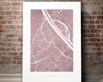 Kaart van Wenen - stadsstratenkaart van Wenen Oostenrijk - Art Print aquarel illustratie muur kunst woondecoratie cadeau - kleurenserie PRINT