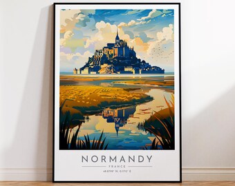 Normandy Travel Poster - France, Normandy Travel Print, Home Decor, Print Framed or Canvas