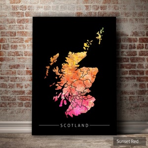 Carte de l'Ecosse - carte du pays de l'Ecosse - impression d'art Illustration aquarelle Art mural décoration maison cadeau - impression de la série SUNSET