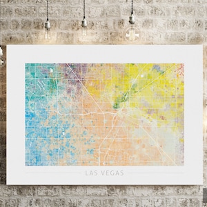 Mapa de Las Vegas - Mapa de la calle de la ciudad de Las Vegas Nevada - Impresión de arte Ilustración de acuarela Arte de pared Regalo de decoración del hogar - Serie de la naturaleza IMPRIMIR