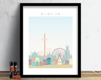 Brighton Skyline Print - Watercolor Art, Print, Brighton England, Wall Art,  City Poster, Cityscape, Home Decor, Christmas Gift PRINT