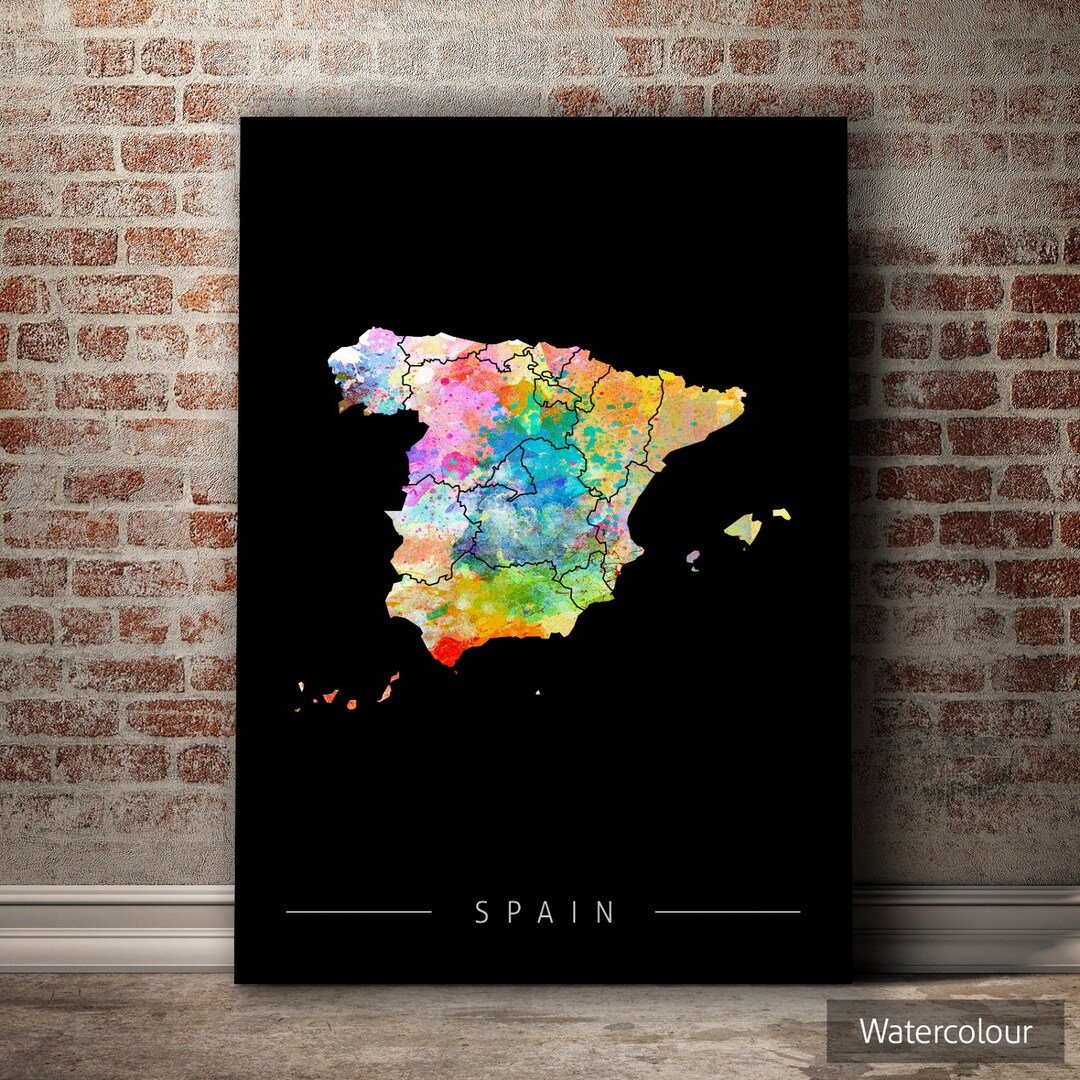 Spain Map Country Map of Spain Art Print Watercolor Illustration Wall