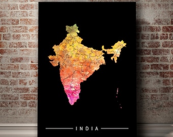 Mapa de la India - Mapa del país de la India - Impresión de arte Ilustración de acuarela Arte de la pared Regalo de decoración del hogar - IMPRESIÓN DE LA SERIE SUNSET