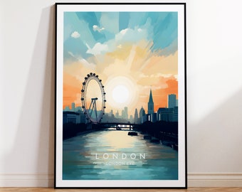Impression de voyage de Londres - London Eye, Angleterre, affiche de Londres, décor à la maison, impression de cadeau ou toile