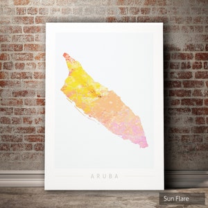 Aruba Karte - Landkarte von Aruba - Kunstdruck Aquarell Illustration Wand Kunst Wohnkultur Geschenk - NATURE SERIE PRINT