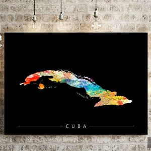 Cuba Map - Country Map of Cuba - Art Print Watercolor Illustration Wall Art Home Decor Gift - SUNSET SERIES PRINT