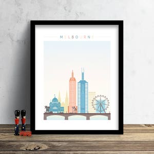 Horizonte de Melbourne, impressão, impressão em aquarela, arte de parede da Austrália, arte em aquarela, pôster da cidade, paisagem urbana, decoração de casa, impressão de presente