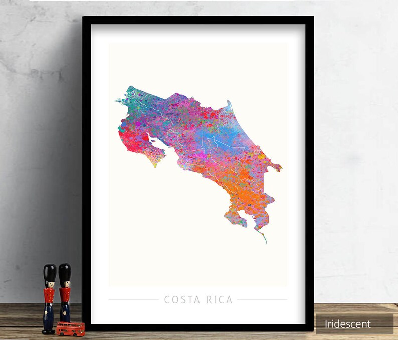 Costa Rica Map - Country Map of Costa Rica - Art Print Watercolor ...