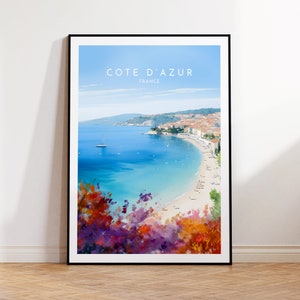 Impression de voyage Côte d'Azur - France, affiche Côte d'Azur, décoration d'intérieur, cadeau impression ou toile