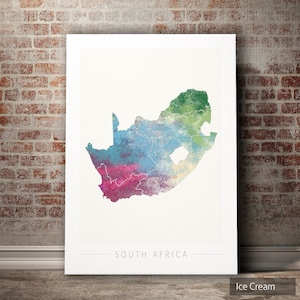 Mapa de Sudáfrica - Mapa del país de Sudáfrica - Impresión de arte Ilustración de acuarela Arte de pared Regalo de decoración del hogar - IMPRESIÓN DE SERIE NATURALEZA